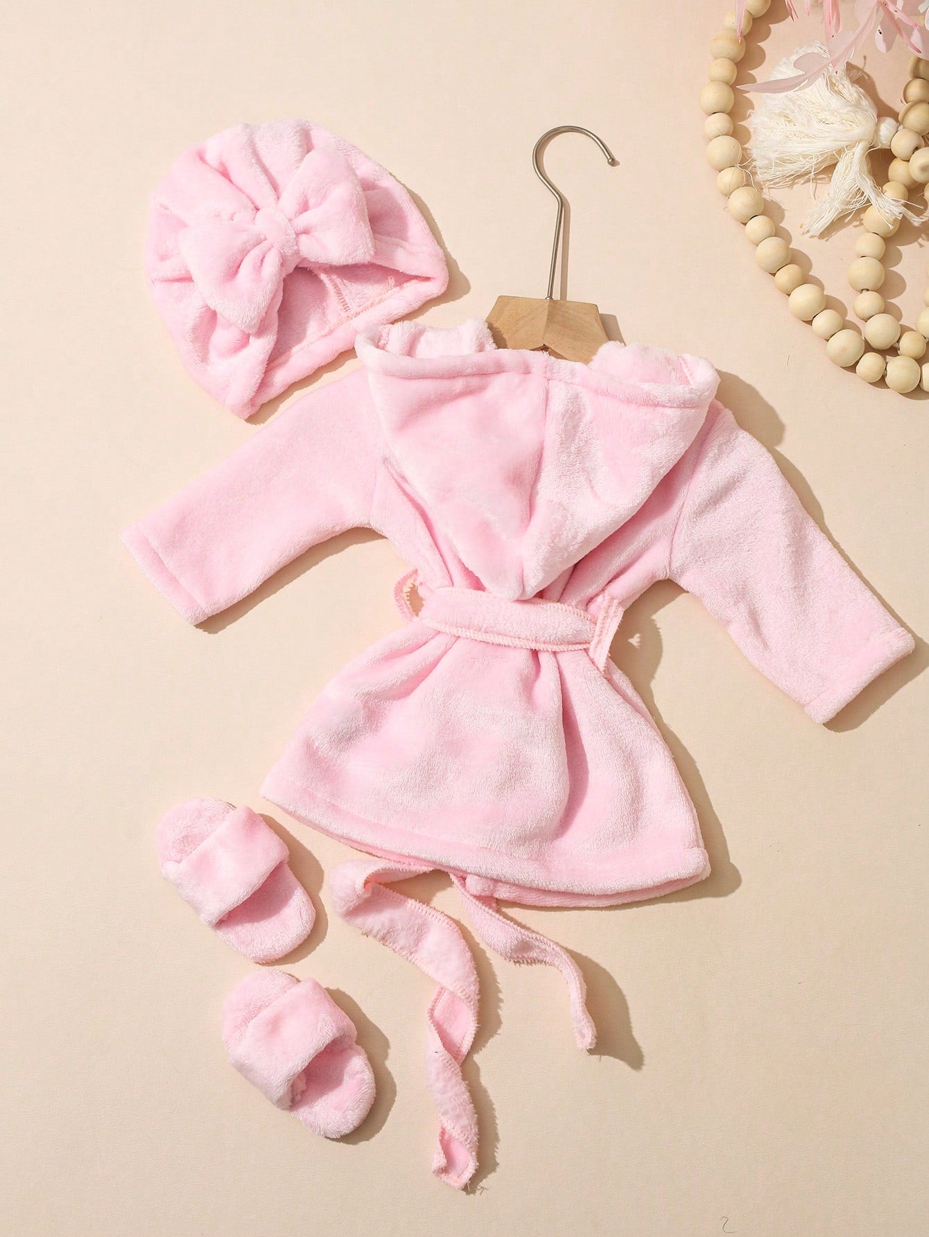 Newborn Girl Photography Bathrobe Matching Turban Hat Mini Slippers Infant Photoshoot Outfits Love Embroidery Props Dark Pink Summer Cute Kawaii
