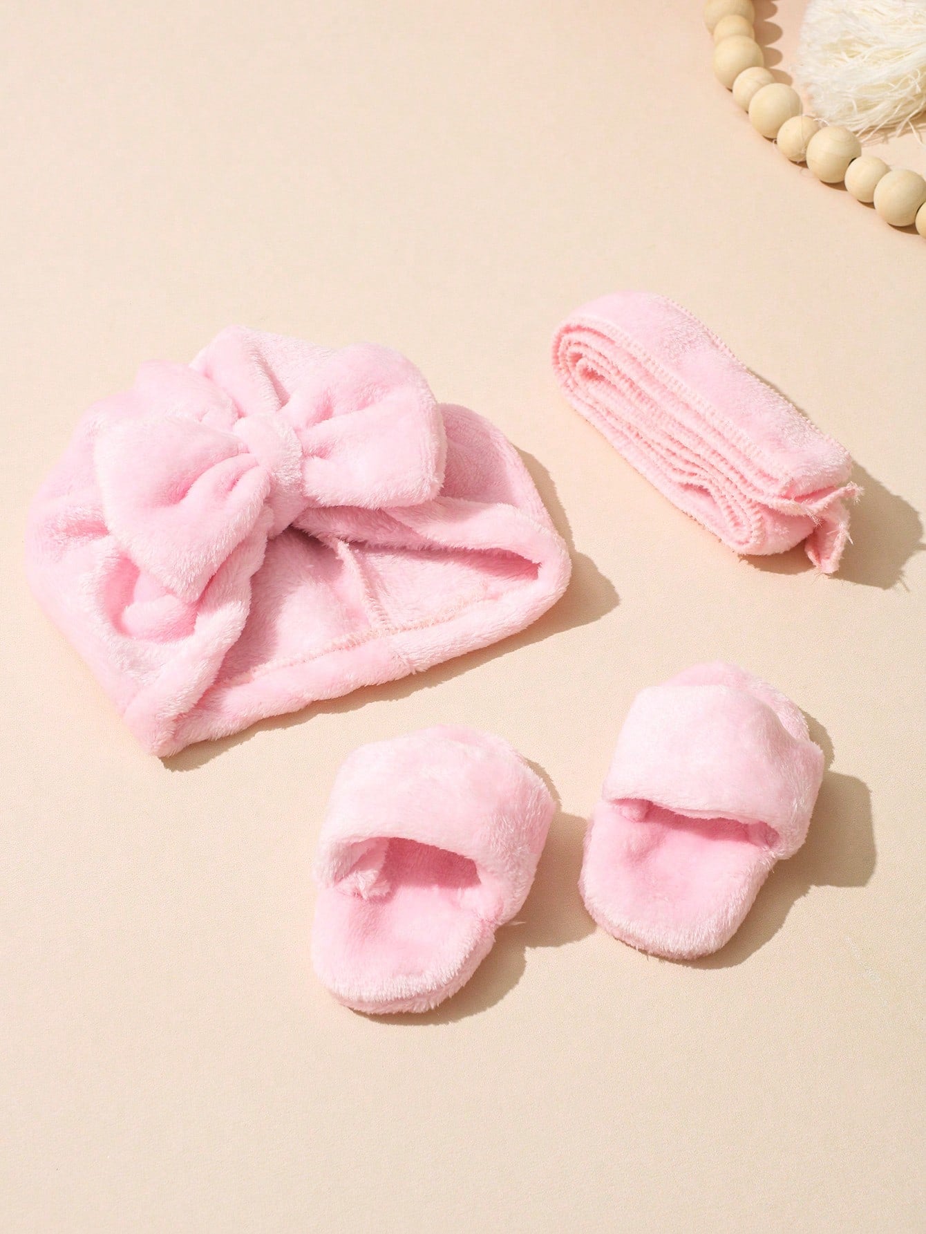 Newborn Girl Photography Bathrobe Matching Turban Hat Mini Slippers Infant Photoshoot Outfits Love Embroidery Props Dark Pink Summer Cute Kawaii
