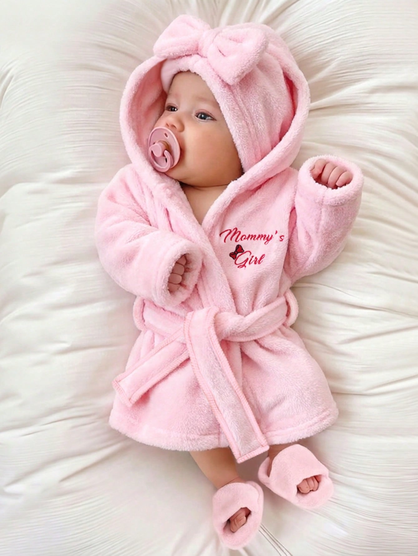 Newborn Girl Photography Bathrobe Matching Turban Hat Mini Slippers Infant Photoshoot Outfits Love Embroidery Props Dark Pink Summer Cute Kawaii