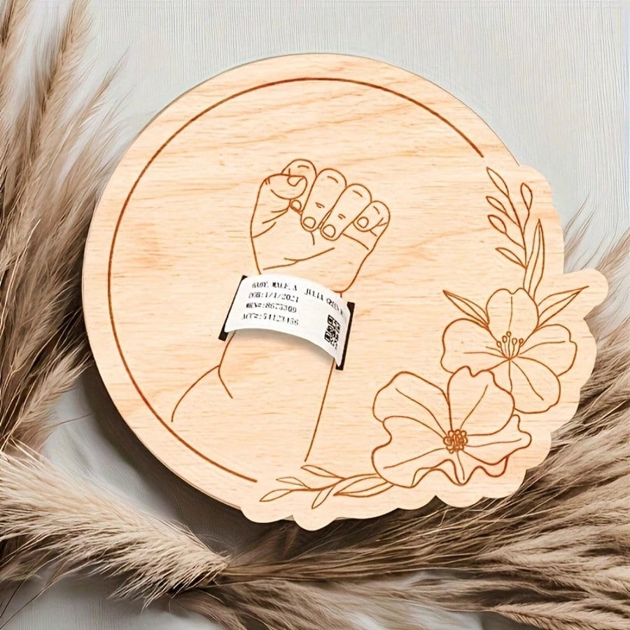 Newborn Hospital Wristband Engraved Keepsake Stand, Personalized Baby Gift, Laser Cut Wood Fiber Board, Pregnancy Wristband Memorial