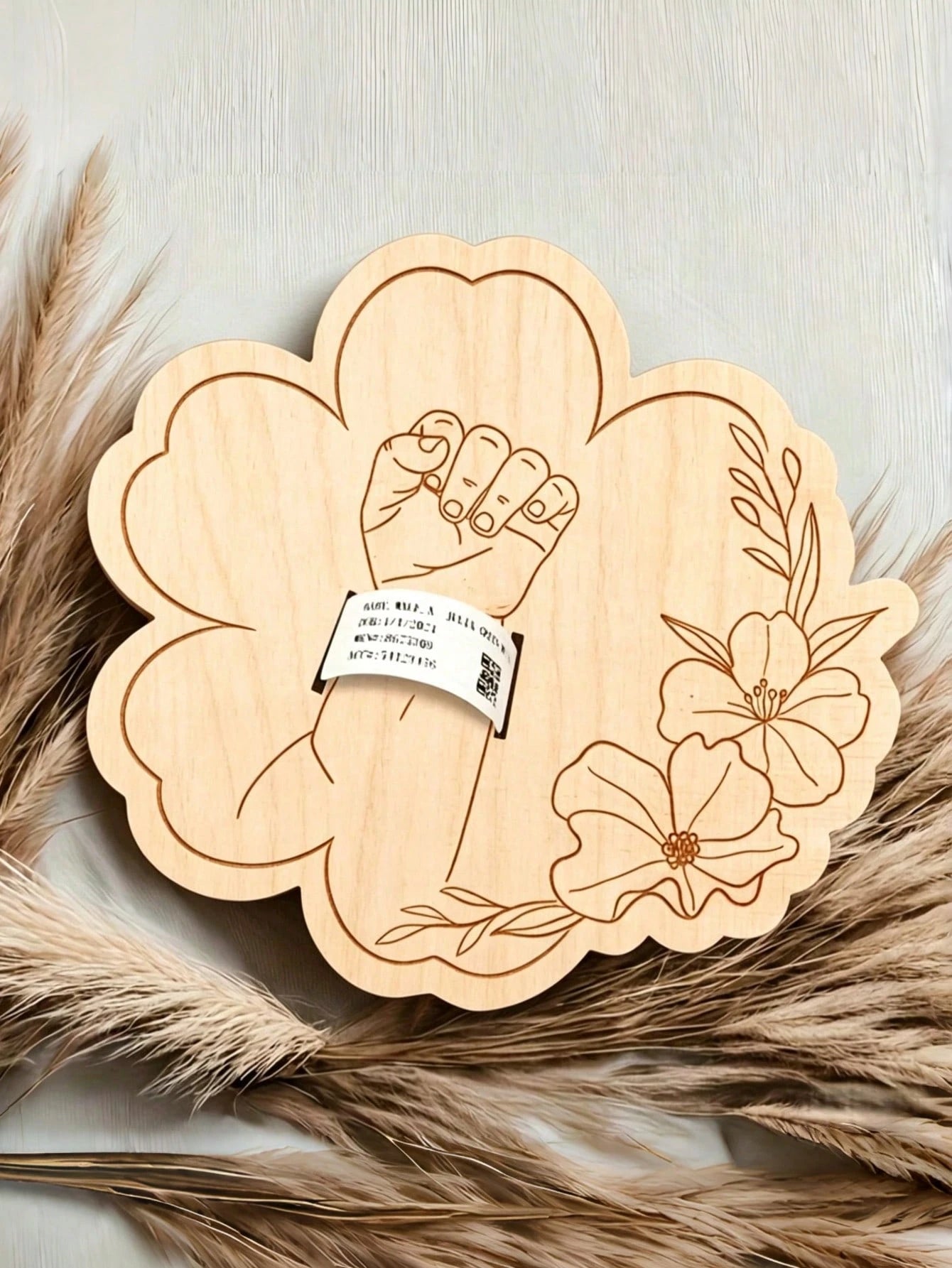 Newborn Hospital Wristband Engraved Keepsake Stand, Personalized Baby Gift, Laser Cut Wood Fiber Board, Pregnancy Wristband Memorial