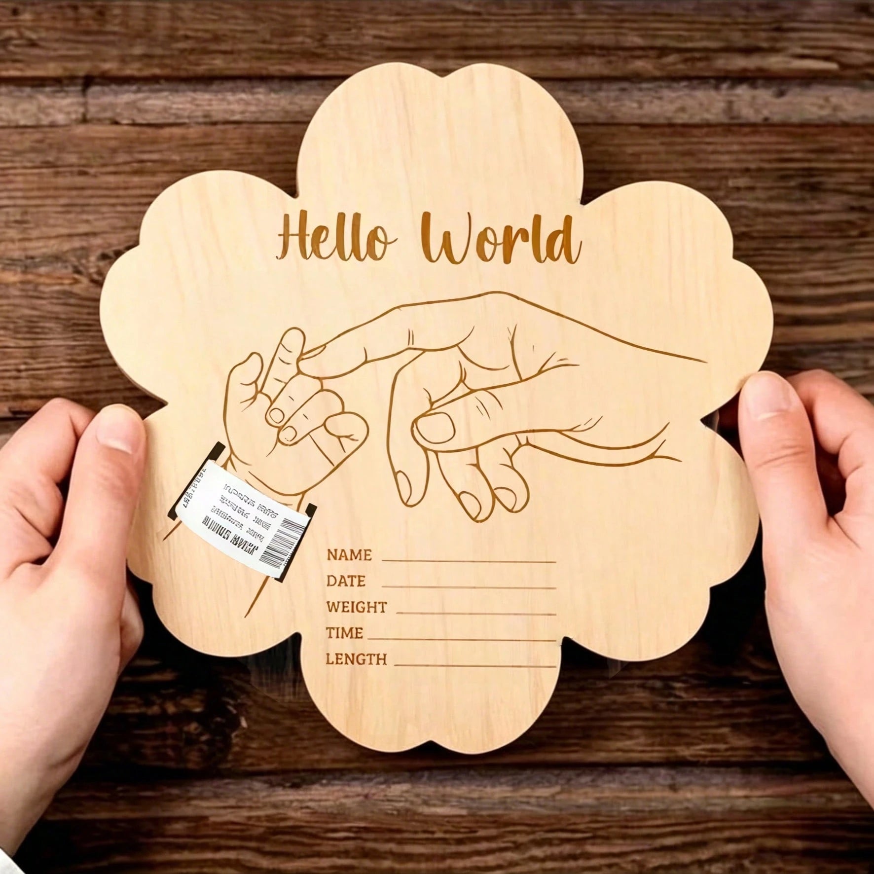 Newborn Hospital Wristband Engraved Keepsake Stand, Personalized Baby Gift, Laser Cut Wood Fiber Board, Pregnancy Wristband Memorial