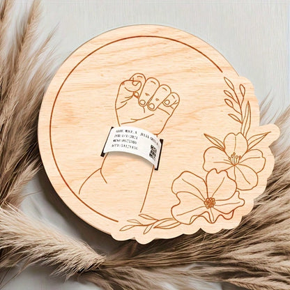 Newborn Hospital Wristband Engraved Keepsake Stand, Personalized Baby Gift, Laser Cut Wood Fiber Board, Pregnancy Wristband Memorial