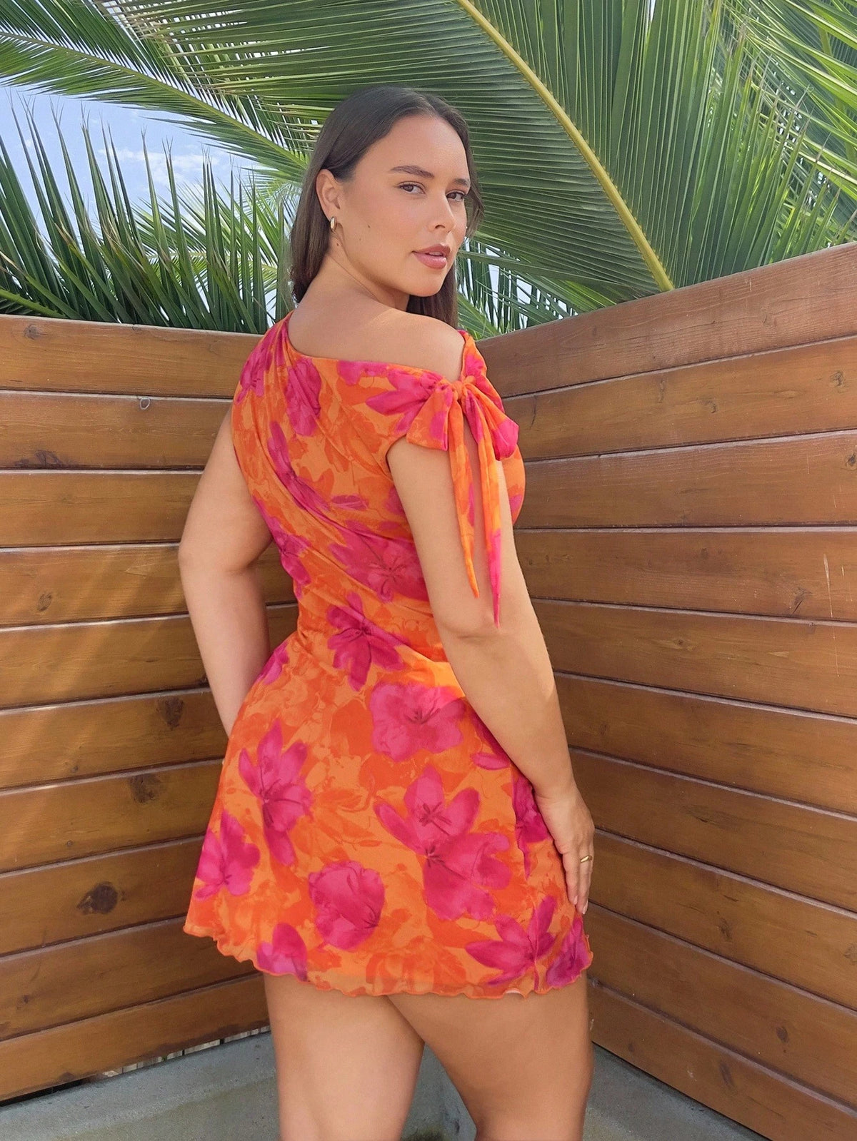 Nezia Cruz Women's Floral Off The Shoulder Holiday Mini Dress, Mesh Asymmetric Neck Dress, Beach Outfit, Date, Party, Music Festival, Graduation Dress, Prom