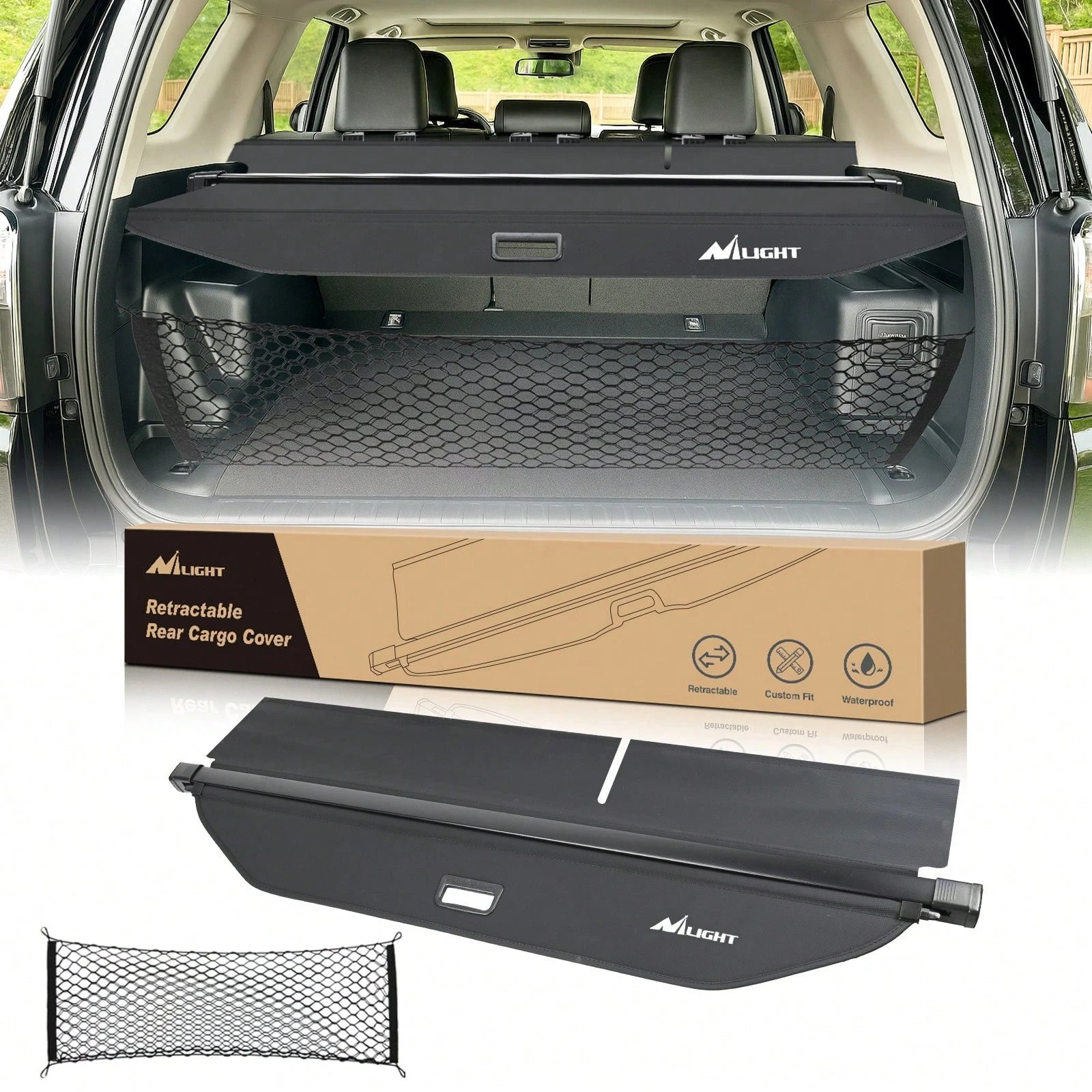 Nilight Cargo Cover Compatible With Toyota 4runner 2010-2021 2022 2023 2024, Retractable Privacy Security Shield Shade Rear Trunk Cover, With Trunk Storage Net