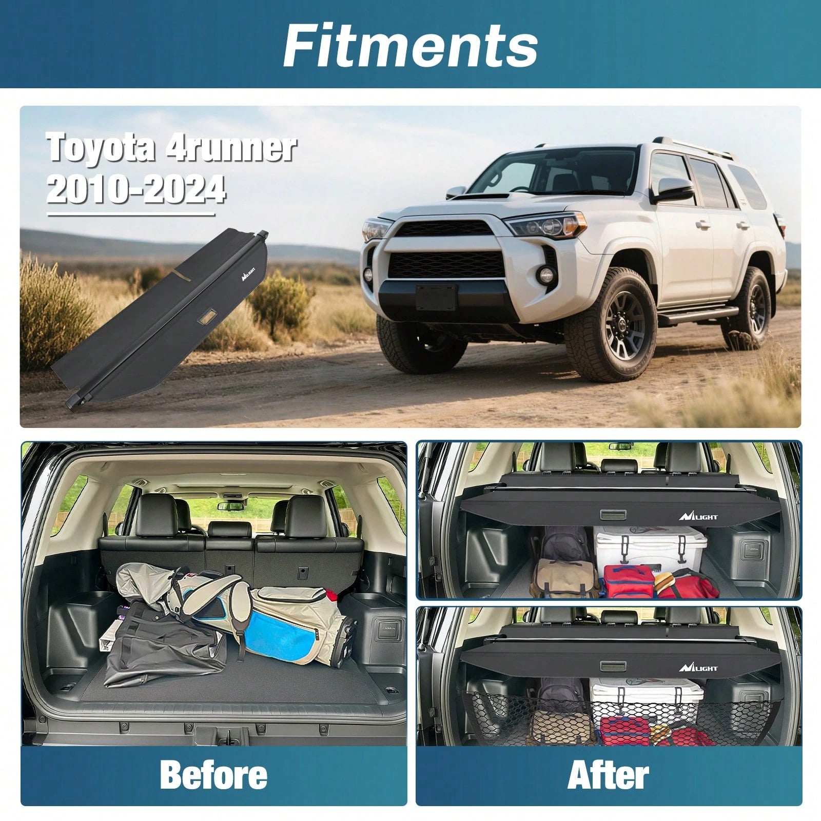 Nilight Cargo Cover Compatible With Toyota 4runner 2010-2021 2022 2023 2024, Retractable Privacy Security Shield Shade Rear Trunk Cover, With Trunk Storage Net