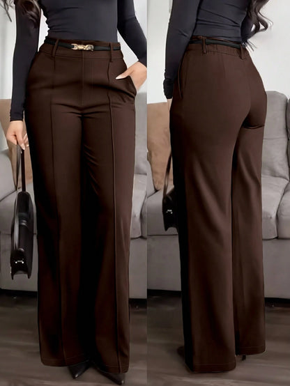 (No Belt) Solid Color Pocket Zipper Elegant Casual Office Pants, Work To Weekend