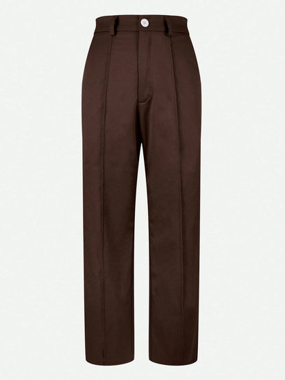 (No Belt) Solid Color Pocket Zipper Elegant Casual Office Pants, Work To Weekend