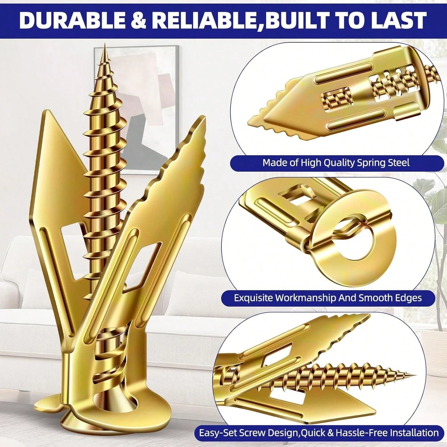 No-Drill Drywall Anchors Kit, Heavy Duty- 90 Pcs (047x118in) Zinc Plated Steel, 45 Anchors + 45 Self-Tapping Screws| 2025 Upgraded For Easy Wall Mounting (Shelves, Decor, TVs)