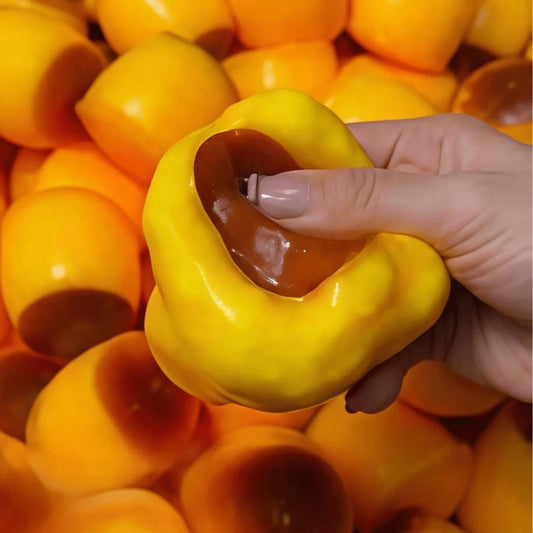 Non-Rebound Slow-Rise Caramel Pudding Stress Relief Ball, Soft And Crunchy Bead-Filled Sticky Silicone Squeeze Toy, Realistic Food Dessert Handmade Toy, Adult Anxiety Relief And Party Favor