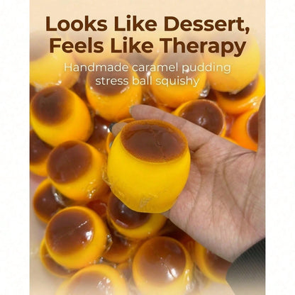 Non-Rebound Slow-Rise Caramel Pudding Stress Relief Ball, Soft And Crunchy Bead-Filled Sticky Silicone Squeeze Toy, Realistic Food Dessert Handmade Toy, Adult Anxiety Relief And Party Favor