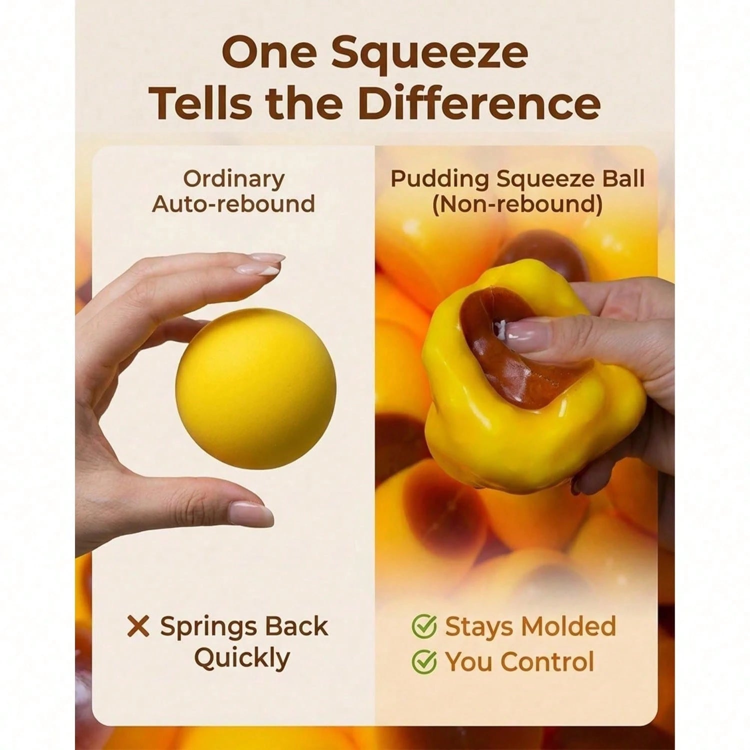 Non-Rebound Slow-Rise Caramel Pudding Stress Relief Ball, Soft And Crunchy Bead-Filled Sticky Silicone Squeeze Toy, Realistic Food Dessert Handmade Toy, Adult Anxiety Relief And Party Favor
