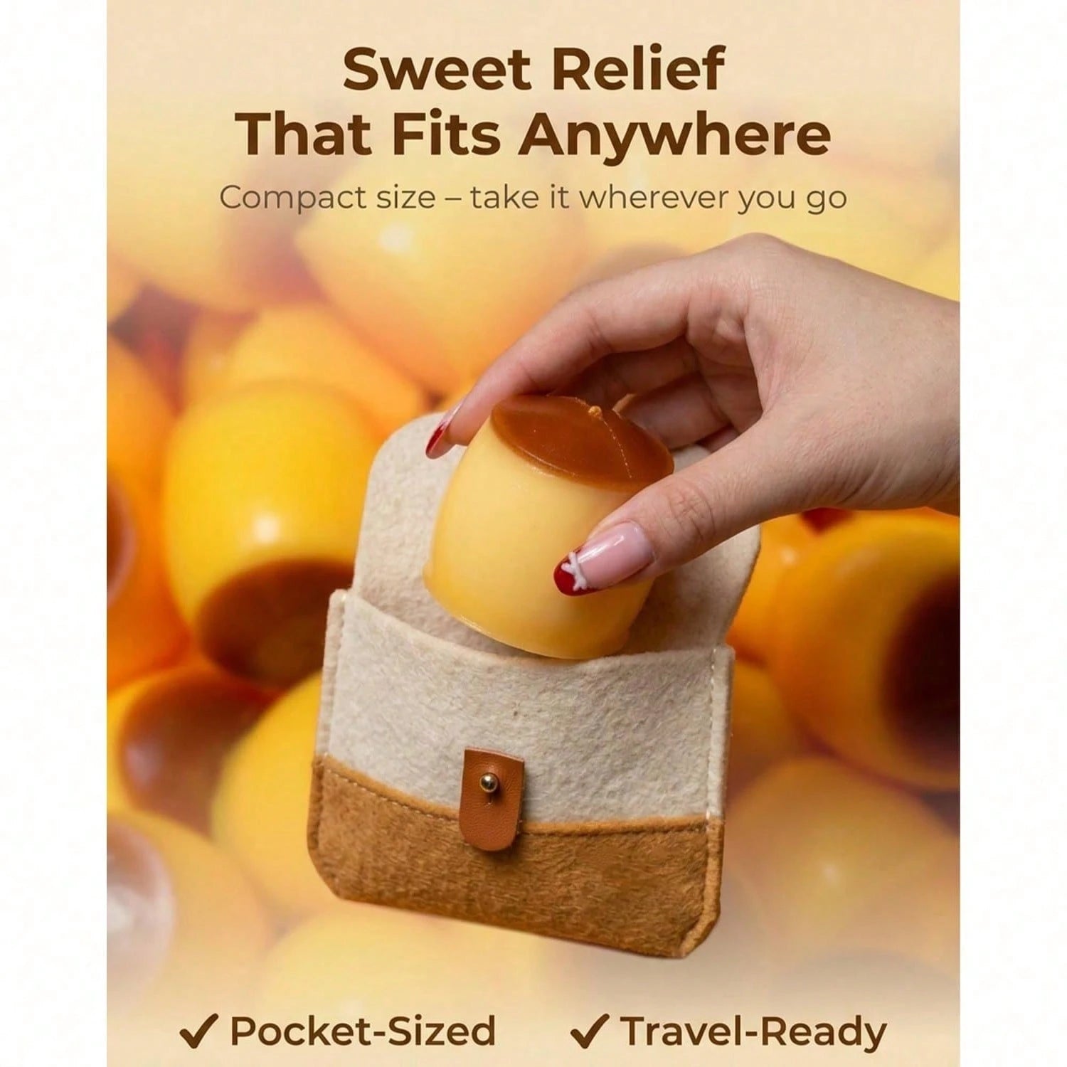 Non-Rebound Slow-Rise Caramel Pudding Stress Relief Ball, Soft And Crunchy Bead-Filled Sticky Silicone Squeeze Toy, Realistic Food Dessert Handmade Toy, Adult Anxiety Relief And Party Favor