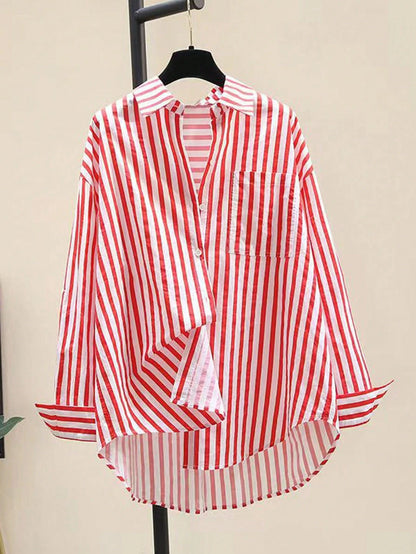 NostaNoir Women's Casual Striped Print Long Sleeve Chest Pocket Shirt, Autumn &Winter Fall Cloth For Women
