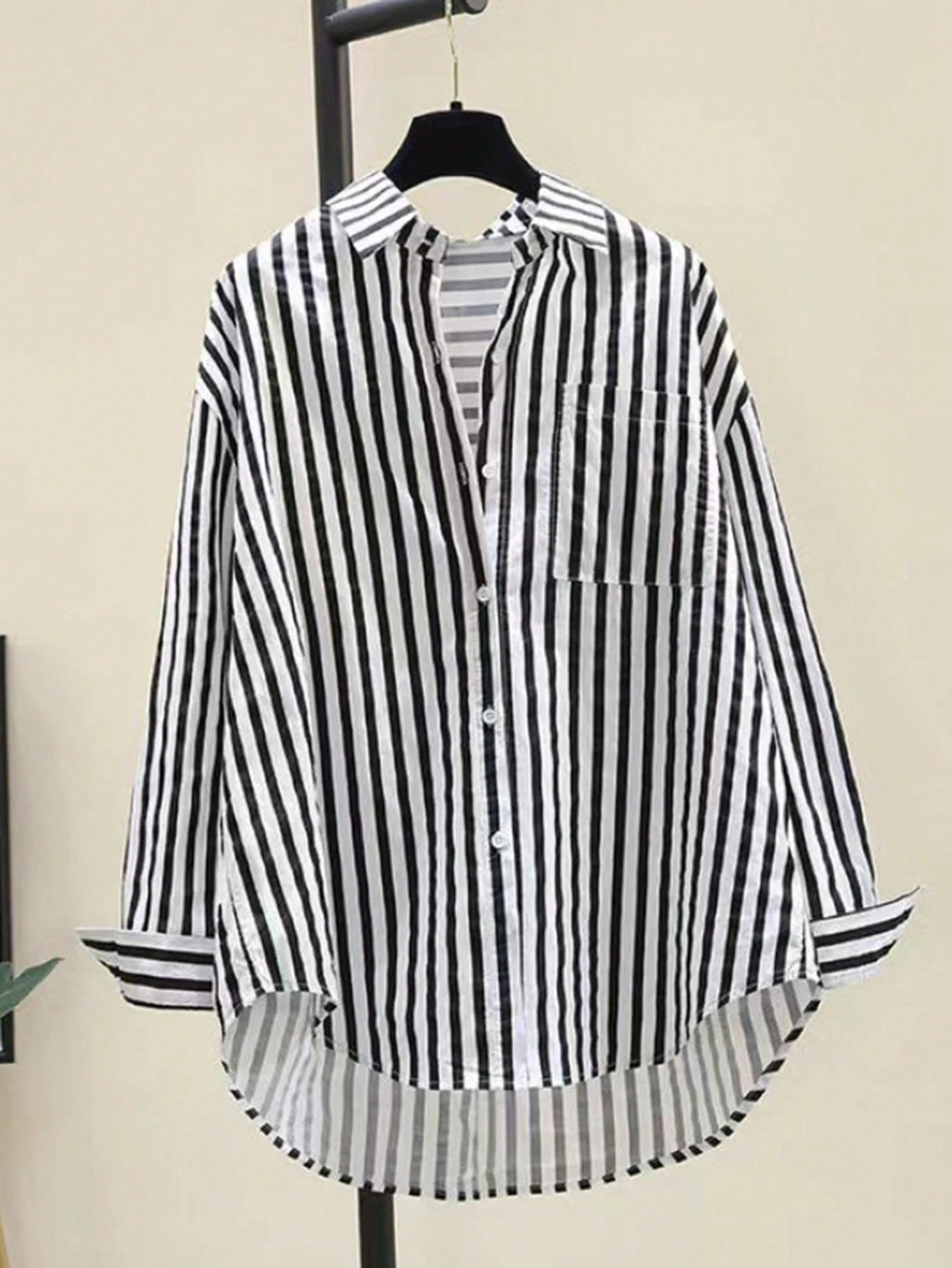NostaNoir Women's Casual Striped Print Long Sleeve Chest Pocket Shirt, Autumn &Winter Fall Cloth For Women