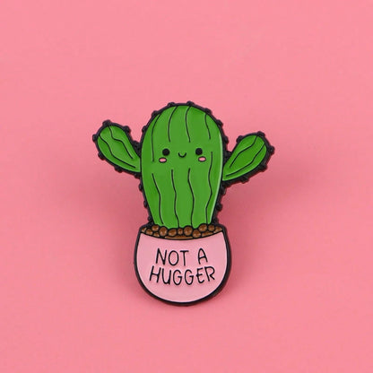 NOT A HUGGER Enamel Pins Cartoon Cactus Quotes Brooch Badge On Backpack Lapel Pin Costume Accessories Fashion Jewelry Gifts Christmas