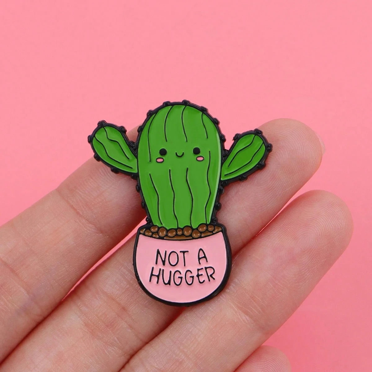 NOT A HUGGER Enamel Pins Cartoon Cactus Quotes Brooch Badge On Backpack Lapel Pin Costume Accessories Fashion Jewelry Gifts Christmas