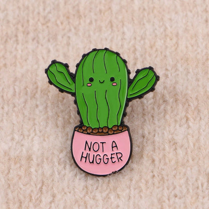NOT A HUGGER Enamel Pins Cartoon Cactus Quotes Brooch Badge On Backpack Lapel Pin Costume Accessories Fashion Jewelry Gifts Christmas