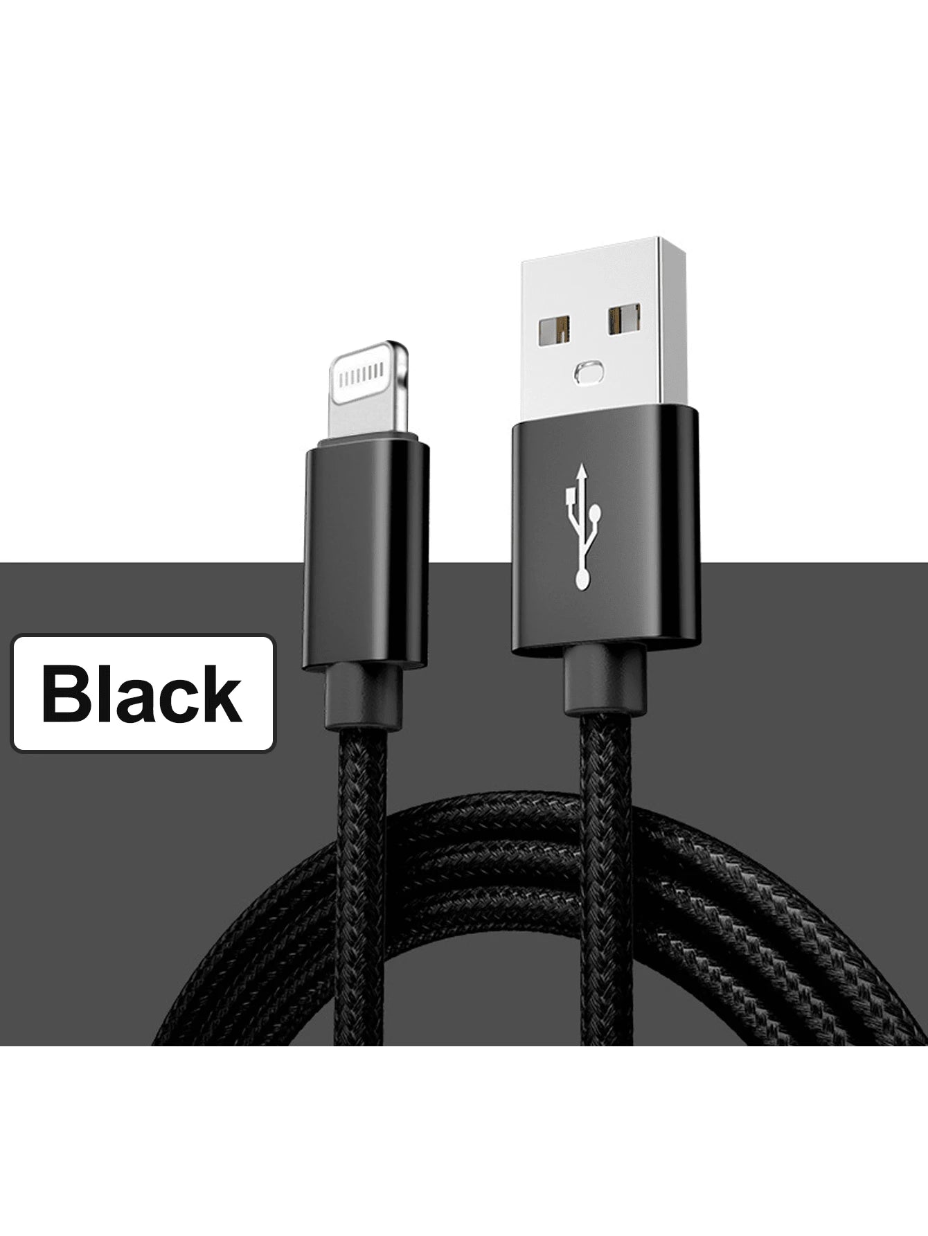 Nylon Braided Lightning Data Cable Compatible With 14/13/12/Pro Max/X/XR/XS/8/7/6s/6 And IPad, USB Charging Data Sync Cable, Matte Finish, 5-10W Power Output, Round Design, Available In 3.3ft/6.6ft/10