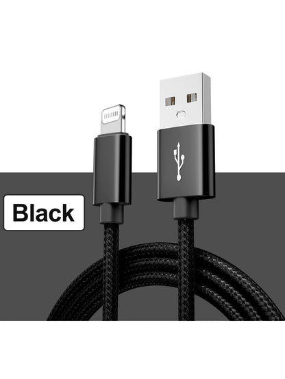Nylon Braided Lightning Data Cable Compatible With 14/13/12/Pro Max/X/XR/XS/8/7/6s/6 And IPad, USB Charging Data Sync Cable, Matte Finish, 5-10W Power Output, Round Design, Available In 3.3ft/6.6ft/10