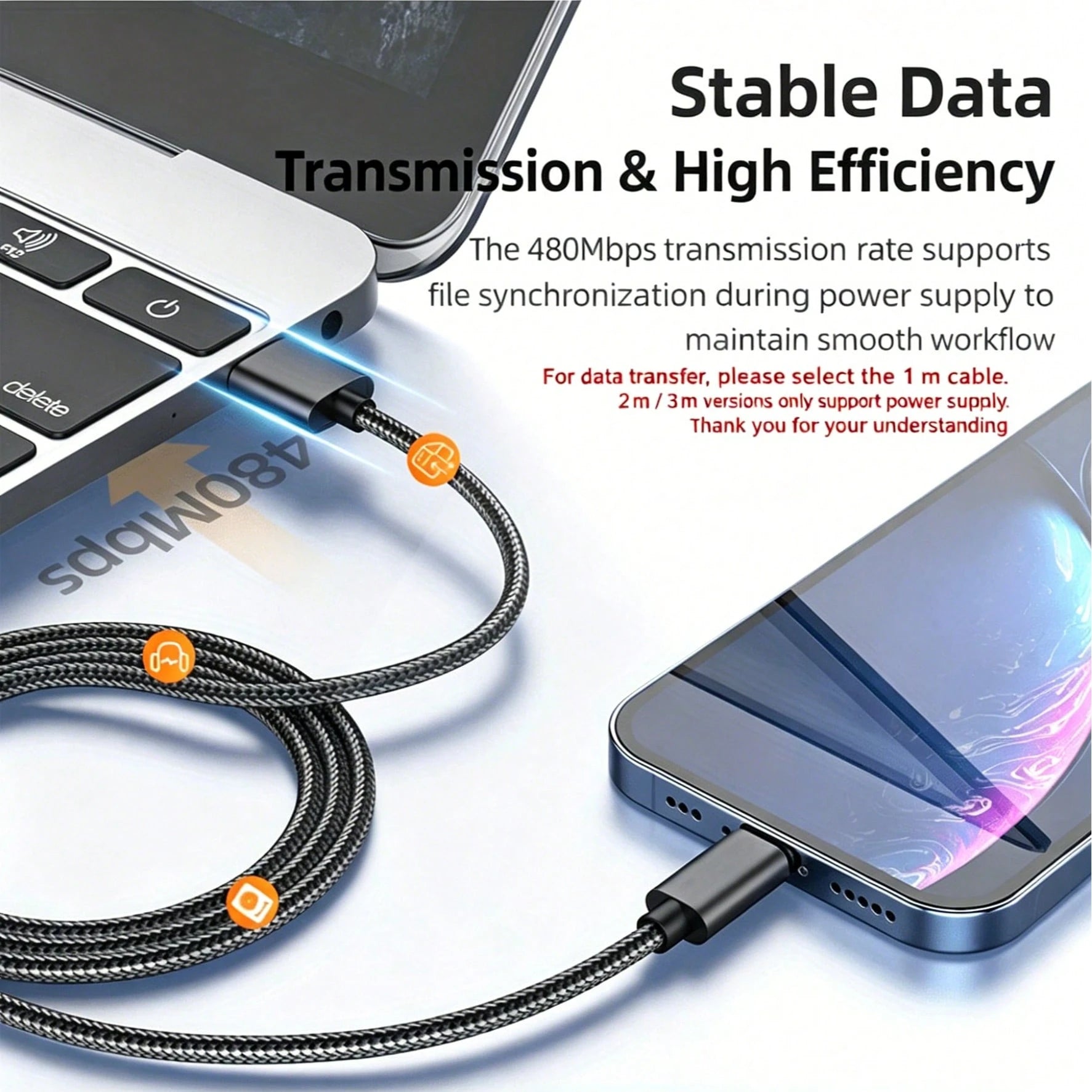 Nylon Braided Lightning Data Cable Compatible With 14/13/12/Pro Max/X/XR/XS/8/7/6s/6 And IPad, USB Charging Data Sync Cable, Matte Finish, 5-10W Power Output, Round Design, Available In 3.3ft/6.6ft/10
