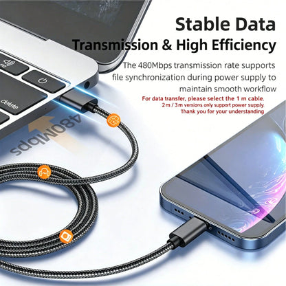 Nylon Braided Lightning Data Cable Compatible With 14/13/12/Pro Max/X/XR/XS/8/7/6s/6 And IPad, USB Charging Data Sync Cable, Matte Finish, 5-10W Power Output, Round Design, Available In 3.3ft/6.6ft/10