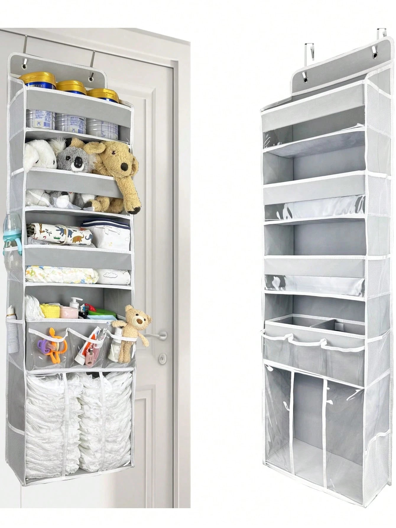 Oaoleer 1PC Door Hanging Baby Diaper Storage Organizer With 3 Bins & 10 Side Pockets, Large Capacity Nursery Essentials Caddy For Bedroom Door