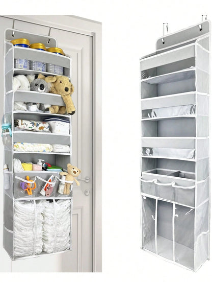 Oaoleer 1PC Door Hanging Baby Diaper Storage Organizer With 3 Bins & 10 Side Pockets, Large Capacity Nursery Essentials Caddy For Bedroom Door