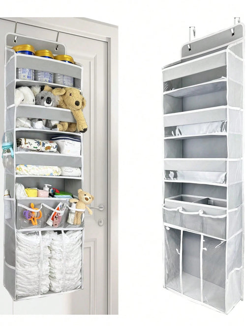Oaoleer 1PC Door Hanging Baby Diaper Storage Organizer With 3 Bins & 10 Side Pockets, Large Capacity Nursery Essentials Caddy For Bedroom Door