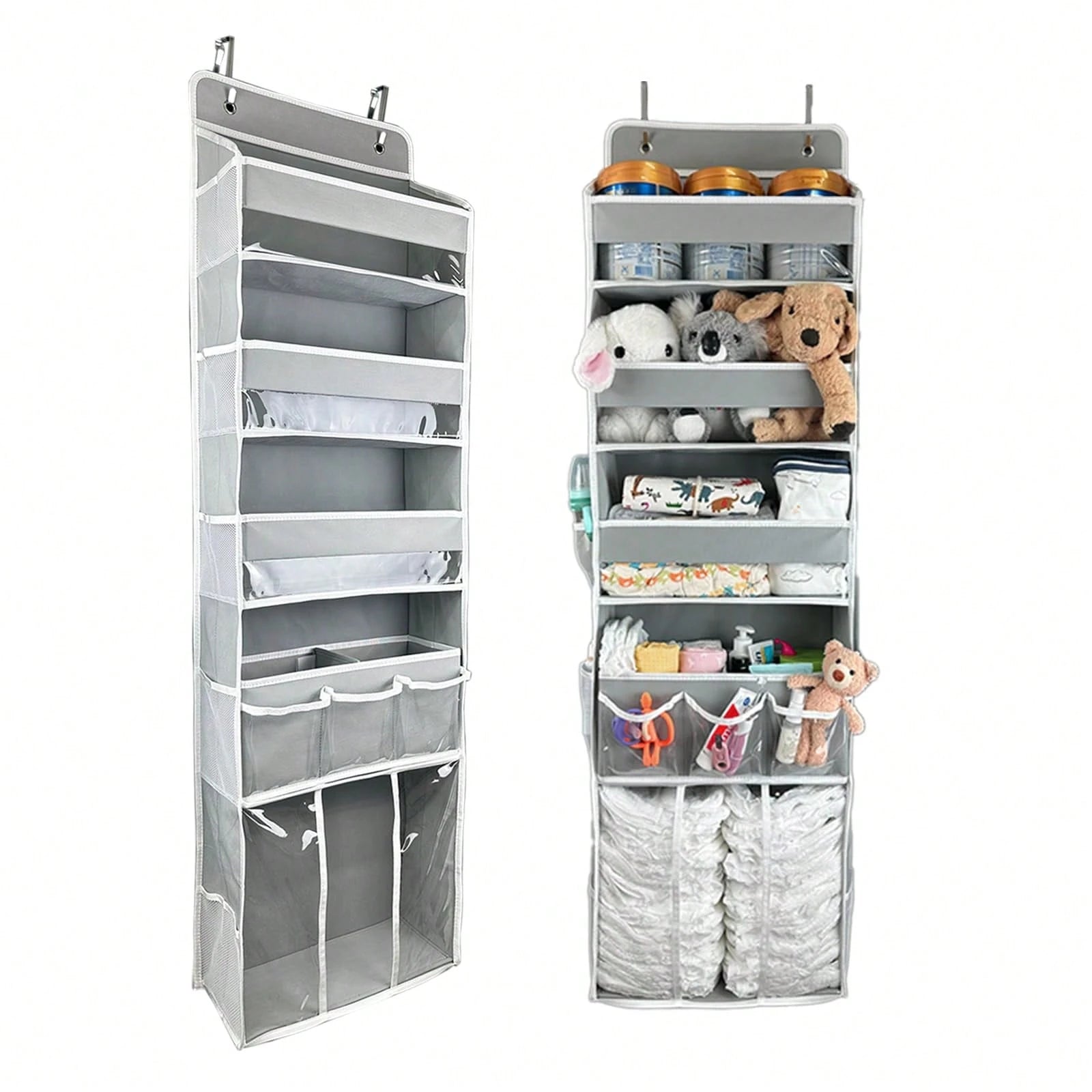 Oaoleer 1PC Door Hanging Baby Diaper Storage Organizer With 3 Bins & 10 Side Pockets, Large Capacity Nursery Essentials Caddy For Bedroom Door