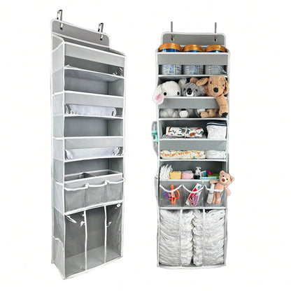 Oaoleer 1PC Door Hanging Baby Diaper Storage Organizer With 3 Bins & 10 Side Pockets, Large Capacity Nursery Essentials Caddy For Bedroom Door