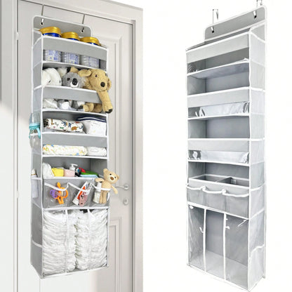 Oaoleer 1PC Door Hanging Baby Diaper Storage Organizer With 3 Bins & 10 Side Pockets, Large Capacity Nursery Essentials Caddy For Bedroom Door