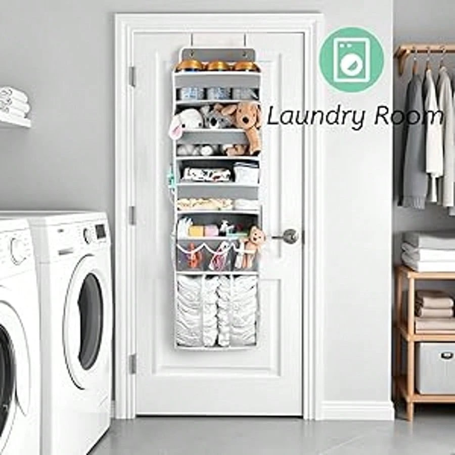 Oaoleer 1PC Door Hanging Baby Diaper Storage Organizer With 3 Bins & 10 Side Pockets, Large Capacity Nursery Essentials Caddy For Bedroom Door