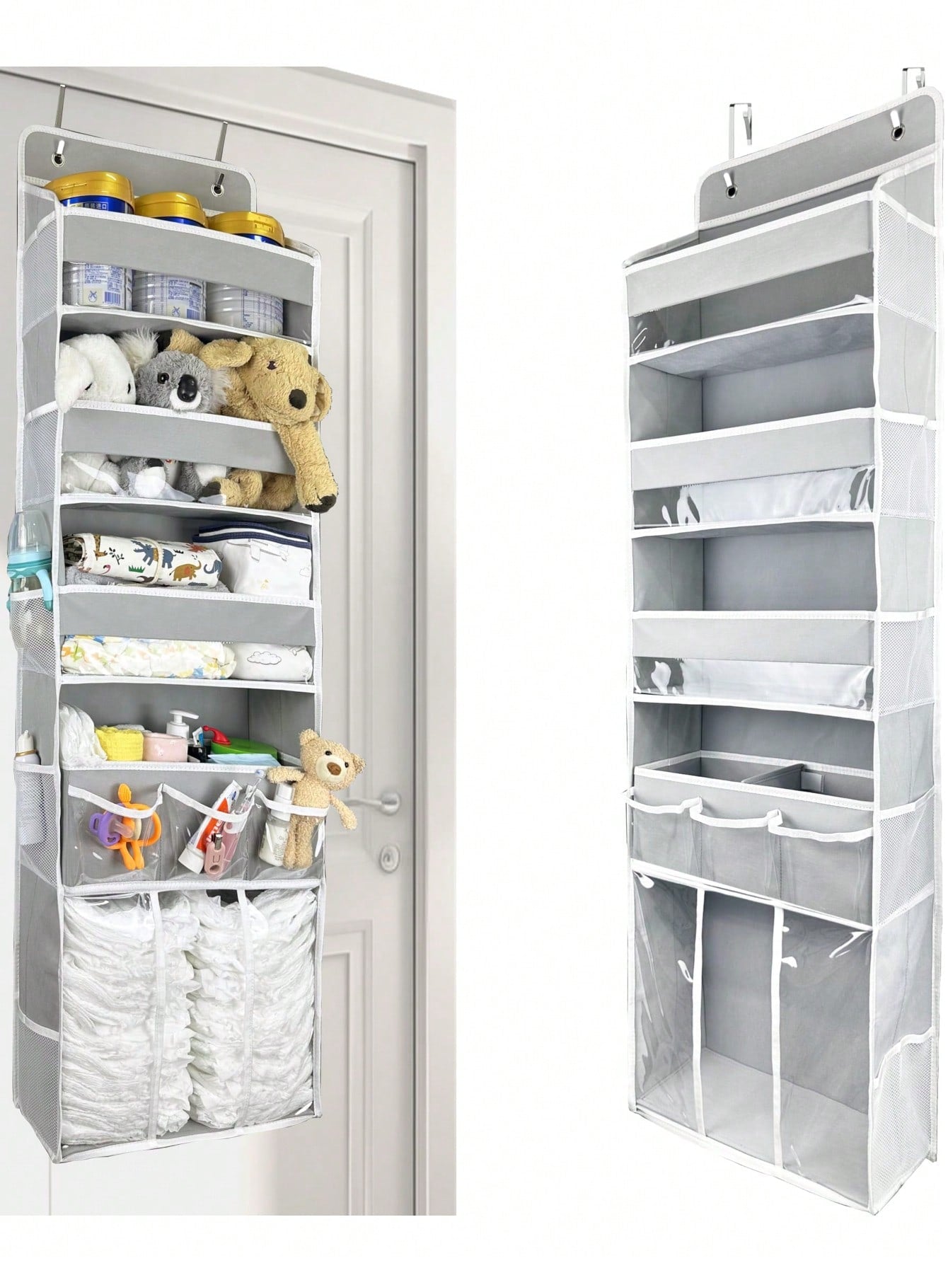 Oaoleer 1PC Door Hanging Baby Diaper Storage Organizer With 3 Bins & 10 Side Pockets, Large Capacity Nursery Essentials Caddy For Bedroom Door