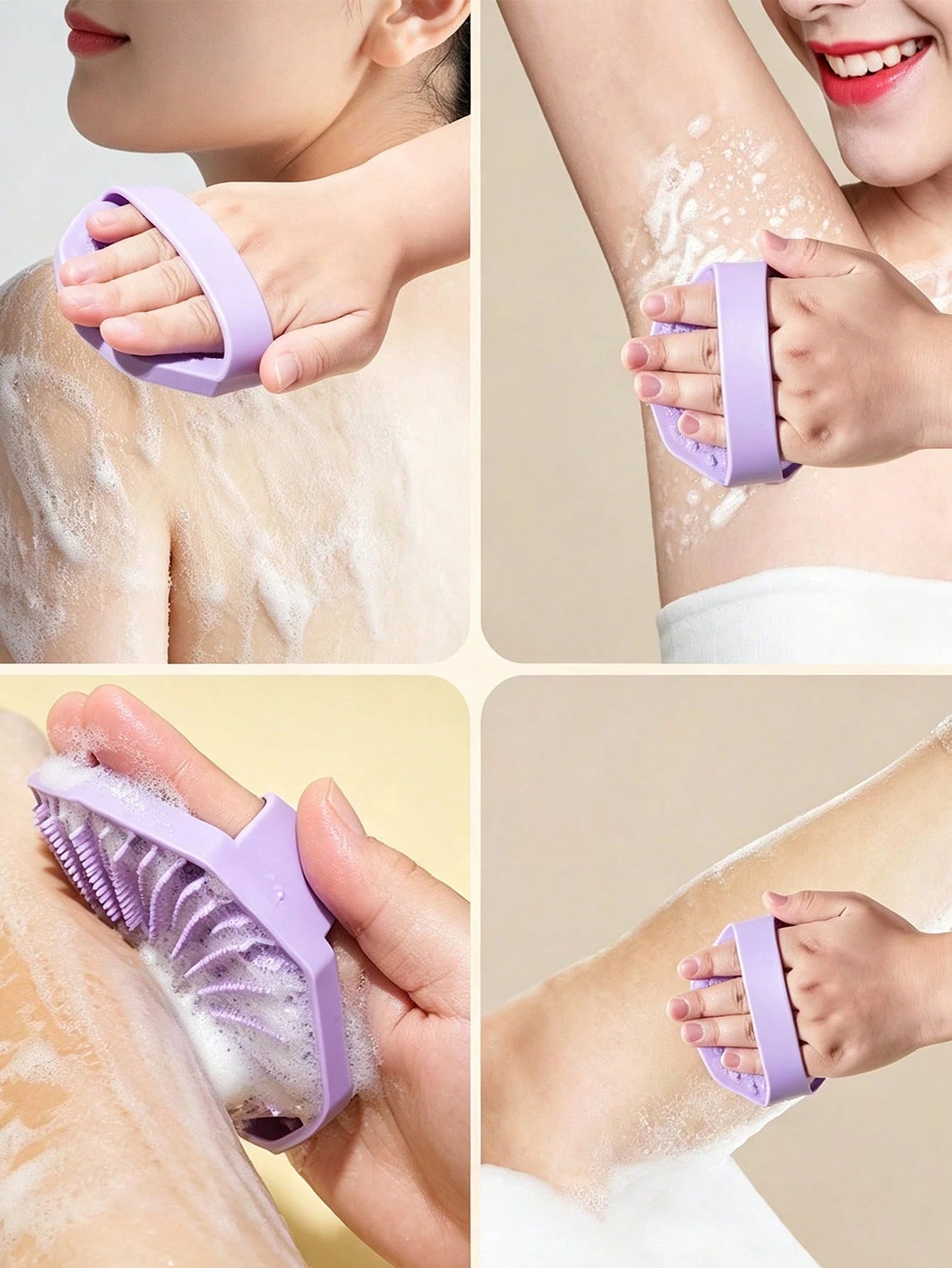 OBOVAY Polygon Silicone Bath Brush With Transparent Hook, Portable Wall-Mountable, Hexagonal Silicone Body Scrubber, Easy To Use, Non-Slip Strap, Home Essential Bath Accessory, Gift For Him/Her