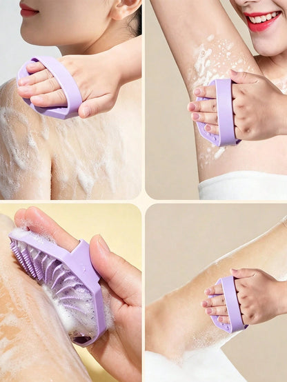 OBOVAY Polygon Silicone Bath Brush With Transparent Hook, Portable Wall-Mountable, Hexagonal Silicone Body Scrubber, Easy To Use, Non-Slip Strap, Home Essential Bath Accessory, Gift For Him/Her
