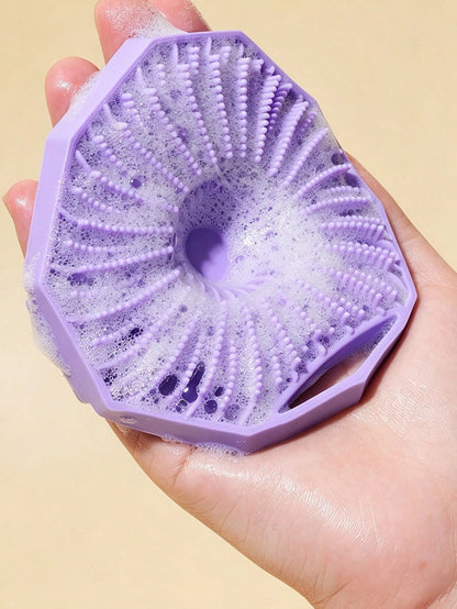 OBOVAY Polygon Silicone Bath Brush With Transparent Hook, Portable Wall-Mountable, Hexagonal Silicone Body Scrubber, Easy To Use, Non-Slip Strap, Home Essential Bath Accessory, Gift For Him/Her