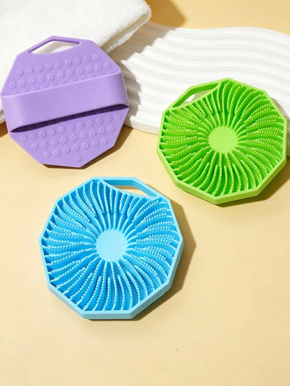 OBOVAY Polygon Silicone Bath Brush With Transparent Hook, Portable Wall-Mountable, Hexagonal Silicone Body Scrubber, Easy To Use, Non-Slip Strap, Home Essential Bath Accessory, Gift For Him/Her