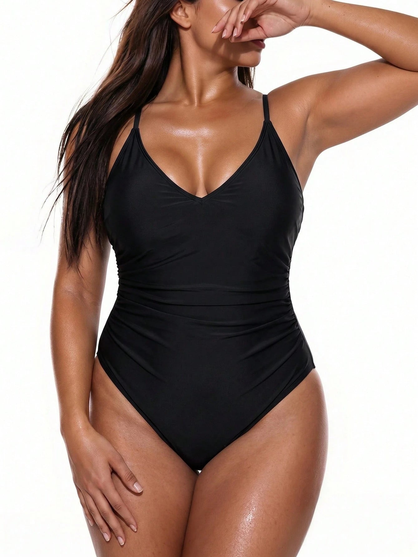 Oceva 2026 Spring/Summer Plus Size Solid Color Ruched One-Piece Swimsuit For Women