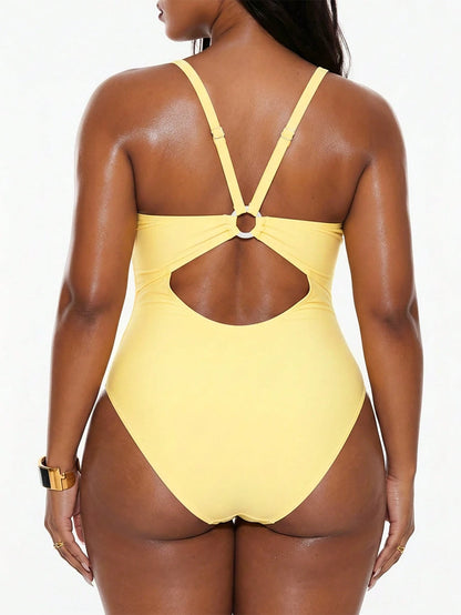 Oceva 2026 Spring/Summer Plus Size Solid Color Ruched One-Piece Swimsuit For Women