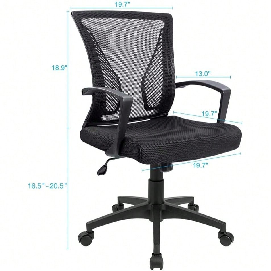 Office Chair Ergonomic Computer Desk Mesh Chair Mid Back Swivel Lumbar Support With Armrest (1, Black)