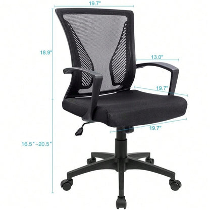 Office Chair Ergonomic Computer Desk Mesh Chair Mid Back Swivel Lumbar Support With Armrest (1, Black)