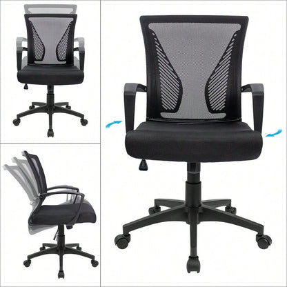 Office Chair Ergonomic Computer Desk Mesh Chair Mid Back Swivel Lumbar Support With Armrest (1, Black)