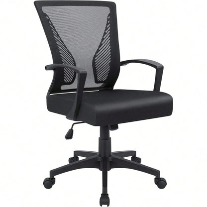 Office Chair Ergonomic Computer Desk Mesh Chair Mid Back Swivel Lumbar Support With Armrest (1, Black)