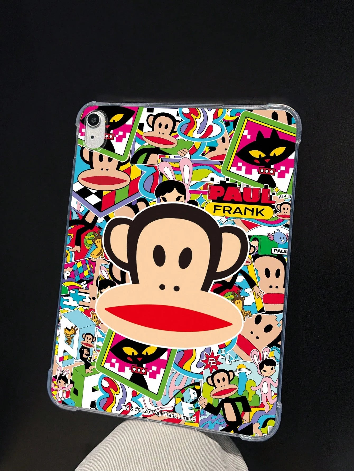 Officially Licensed Paul Frank Transparent Tablet Case, Big Head Monkey, Cat, Giraffe, Rabbit Color Block Patchwork Pattern, Compatible With Air2 2014(9.7-Inch), Air4 2020(10.9-Inch), Pro 11(M4)2024(1