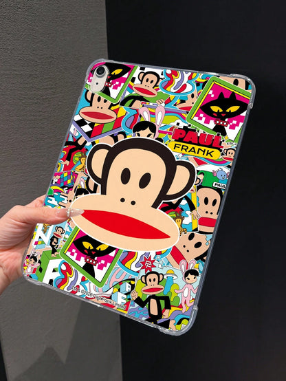 Officially Licensed Paul Frank Transparent Tablet Case, Big Head Monkey, Cat, Giraffe, Rabbit Color Block Patchwork Pattern, Compatible With Air2 2014(9.7-Inch), Air4 2020(10.9-Inch), Pro 11(M4)2024(1