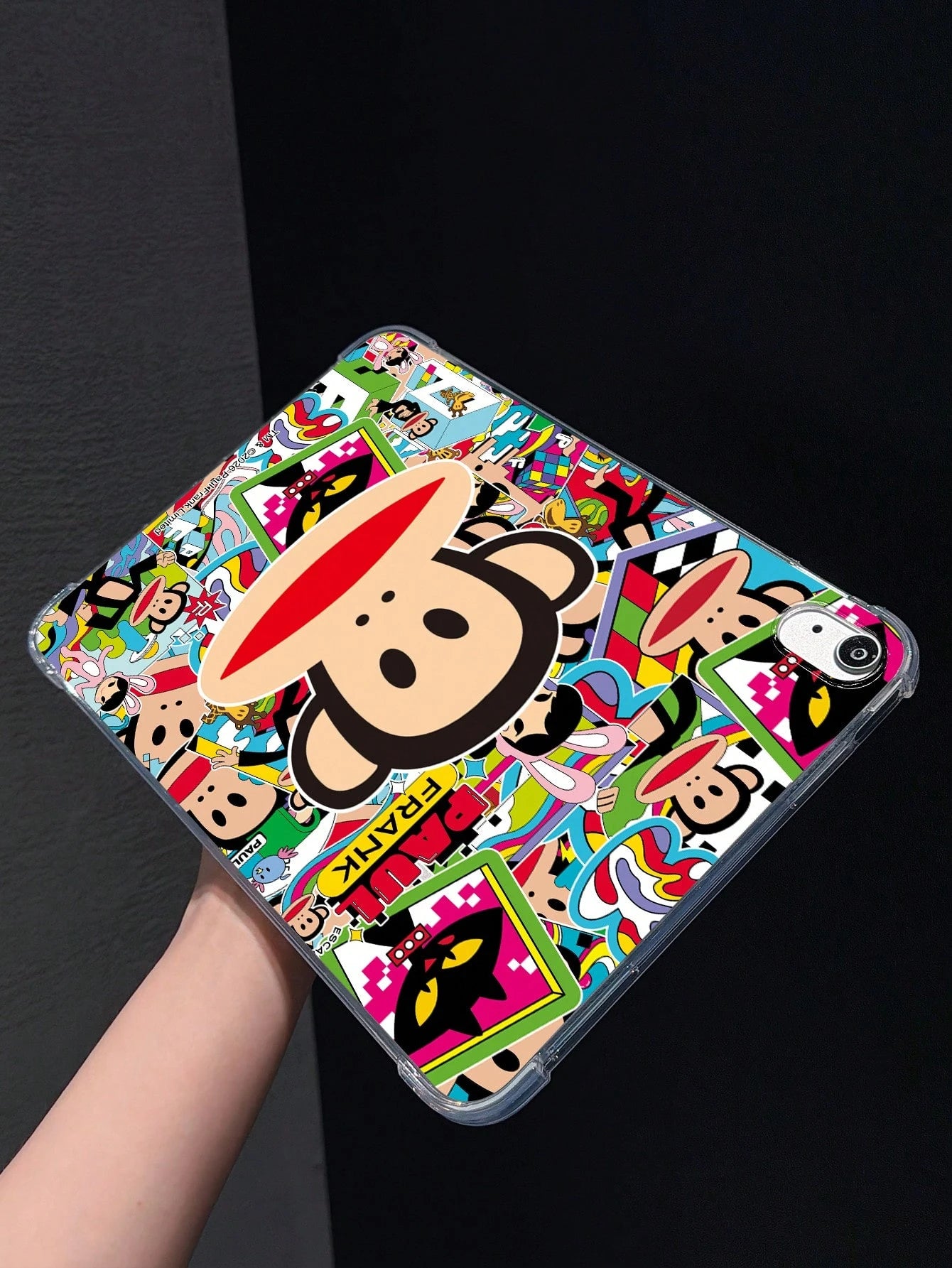 Officially Licensed Paul Frank Transparent Tablet Case, Big Head Monkey, Cat, Giraffe, Rabbit Color Block Patchwork Pattern, Compatible With Air2 2014(9.7-Inch), Air4 2020(10.9-Inch), Pro 11(M4)2024(1