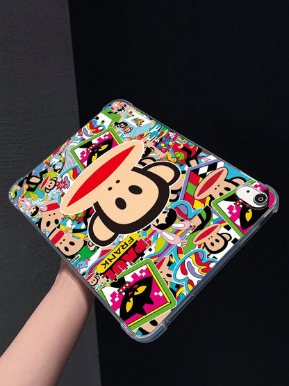 Officially Licensed Paul Frank Transparent Tablet Case, Big Head Monkey, Cat, Giraffe, Rabbit Color Block Patchwork Pattern, Compatible With Air2 2014(9.7-Inch), Air4 2020(10.9-Inch), Pro 11(M4)2024(1
