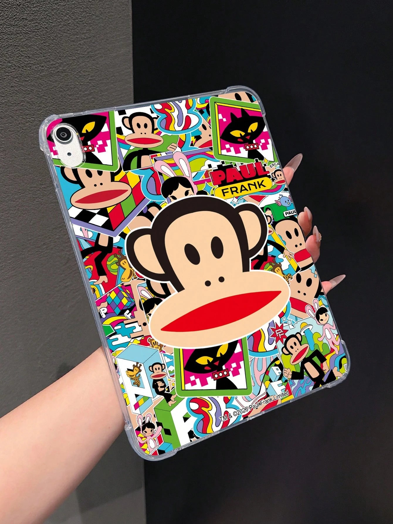 Officially Licensed Paul Frank Transparent Tablet Case, Big Head Monkey, Cat, Giraffe, Rabbit Color Block Patchwork Pattern, Compatible With Air2 2014(9.7-Inch), Air4 2020(10.9-Inch), Pro 11(M4)2024(1