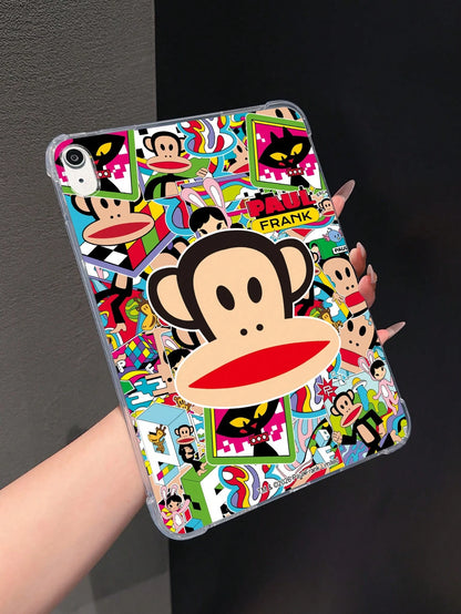 Officially Licensed Paul Frank Transparent Tablet Case, Big Head Monkey, Cat, Giraffe, Rabbit Color Block Patchwork Pattern, Compatible With Air2 2014(9.7-Inch), Air4 2020(10.9-Inch), Pro 11(M4)2024(1